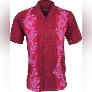 Fouger Red and Pink Floral Men's Casual Button-Down Shirt